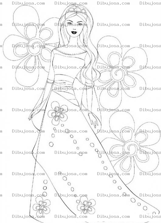 Dibujo para colorear Barbi en vestido de gala