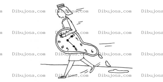 Dibujo para colorear Gastando El Tiempo Dibujo De Mujer Caminando Con Un Reloj Derritiendose Para Pintar Y Colorear Accion De Gastar El Tiempo