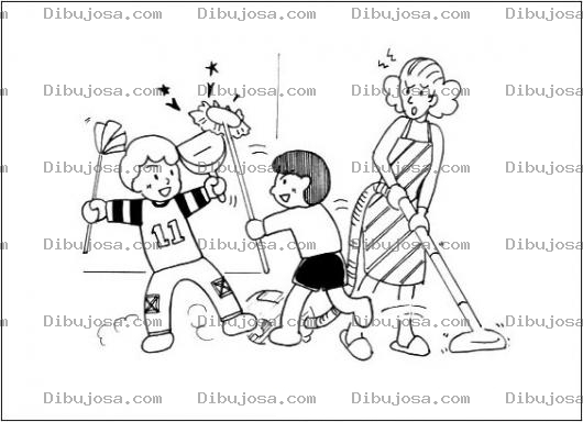 Dibujo para colorear Dibujo De Ninos Peleando En Frente De Su Mama Para Pintar Y Colorear