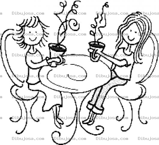 Dibujo para colorear Dibujo De Amigas Tomando Cafe Para Pintar Y Colorear La Hora Del Te