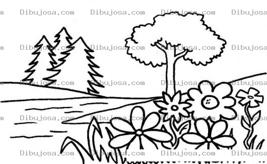 Dibujo para colorear Paisaje Con Flores Para Colorear
