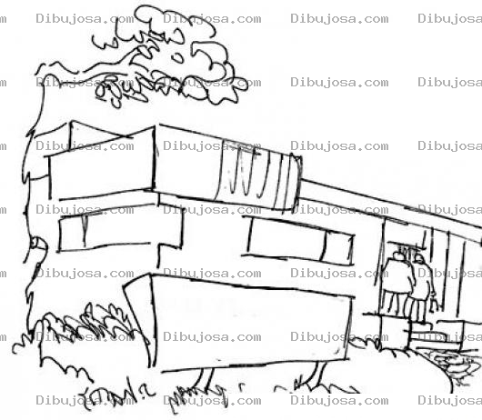 Dibujo para colorear Edificio Universitario Dibujo De Un Centro De Estudios Para Pintar Y Colorear Centro Estudiantil Con Rotulo En Jardin
