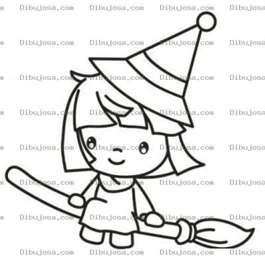 Dibujo para colorear Dibujo De Brujita En Una Escobita Para Pintar Y Colorear Nina Vestida De Brujita