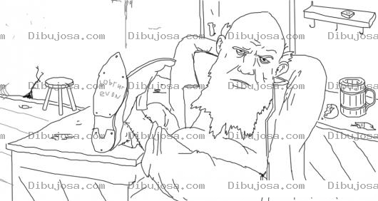 Dibujo para colorear Viejo Cantinero Para Pintar Y Colorear Dibujo De Viejo Barbado Esperando Clientes En Una Barra De Cantina Sucia
