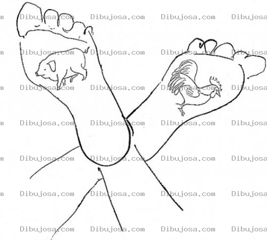 Dibujo para colorear Pies Tatuados Dibujo De Tatuajes En Las Plantas De Los Pies Para Pintar Y Colorear Piestatuados Con Un Cerdo Y Un Gallo