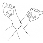 Dibujo para colorear Pies Tatuados Dibujo De Tatuajes En Las Plantas De Los Pies Para Pintar Y Colorear Piestatuados Con Un Cerdo Y Un Gallo