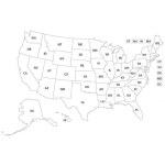 Dibujo para colorear Mapa De Estados Unidos Con Las Iniciales De Todos Los Estados Para Colorear