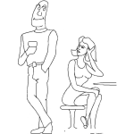 Dibujo para colorear El Coqueteo Dibujo De Una Pareja En Un Bar Para Pintar Y Colorear Hombre Coqueteando Con Una Mujer Sentada