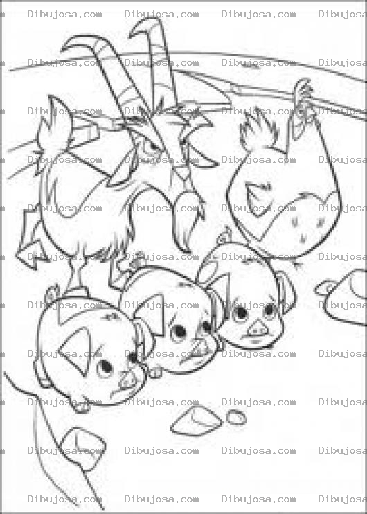 Dibujo para colorear Dibujo De 3 Cochinitos Con Una Cabra Y Una Gallina Para Pintar Y Colorear