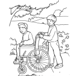 Dibujo para colorear Silla De Ruedas Infantil Dibujo De Nino En Silla De Ruedas Llevado Por Su Hermanito Para Pintar Y Colorear Chico Minusvalido