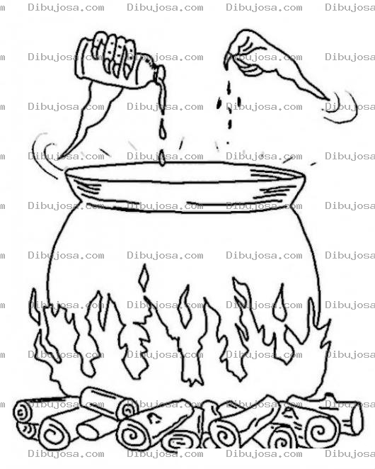 Dibujo para colorear Olladebruja Dibujo De Una Olla De Bruja Para Pintar Y Colorear Oya De Bruja En Fuego