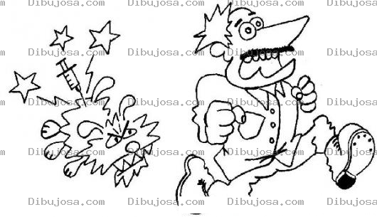 Dibujo para colorear Dibujo De Veterinario Huyendo De Un Perro Bravo Y Enojado Para Pintar Y Colorear Veterinario Miedoso