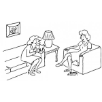 Dibujo para colorear Mujeres Snetadas En Una Sala Para Pintar Y Colorear