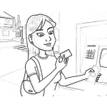 Dibujo para colorear Dibujo De Un Cajero Atm Para Pintar Y Colorear Una Mujer Sacando Dinero De Un Cajero De Bancared Y 5b