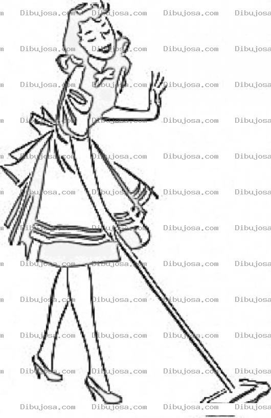 Dibujo para colorear Dibujo De Ama De Casa Trapeando Con Un Trapeador Para Pinta Y Colorear Mujer Con Una Mopa Mopeando El Piso
