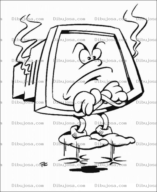 Dibujo para colorear Computadora Fundida Dibujo De Computadora Sobrecalentada Para Pintar Y Colorear Monitor Sobrecalentado