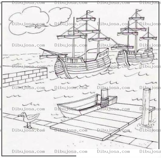 Dibujo para colorear Embarcadero Antiguo Dibujo De Un Muelle De Barcos De Vela Para Pintar Y Colorear Barcos Antiguos