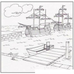 Dibujo para colorear Embarcadero Antiguo Dibujo De Un Muelle De Barcos De Vela Para Pintar Y Colorear Barcos Antiguos