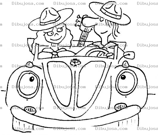 Dibujo para colorear Dibujo De Novios En Una Cucarachita Descapotable Para Pintar Y Colorear