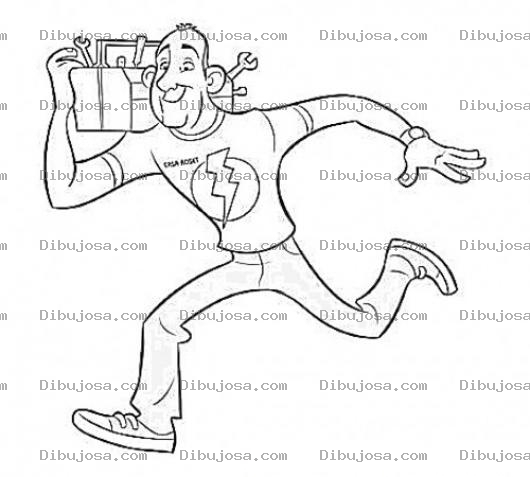 Dibujo para colorear Dibujo De Hombre Corriendo Con Caja De Herramientas Sobre Su Hombro Para Colorear