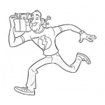 Dibujo para colorear Dibujo De Hombre Corriendo Con Caja De Herramientas Sobre Su Hombro Para Colorear
