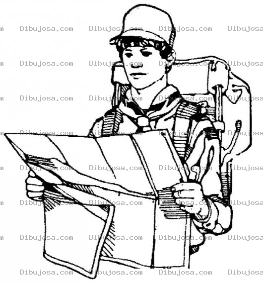 Dibujo para colorear Turista Mochilero Con Mapa Para Pintar Y Colorear