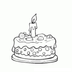 Dibujo para colorear Pastel De Fresas Concrema Y Botonetas Con Una Vela Para Pintar Y Colorear