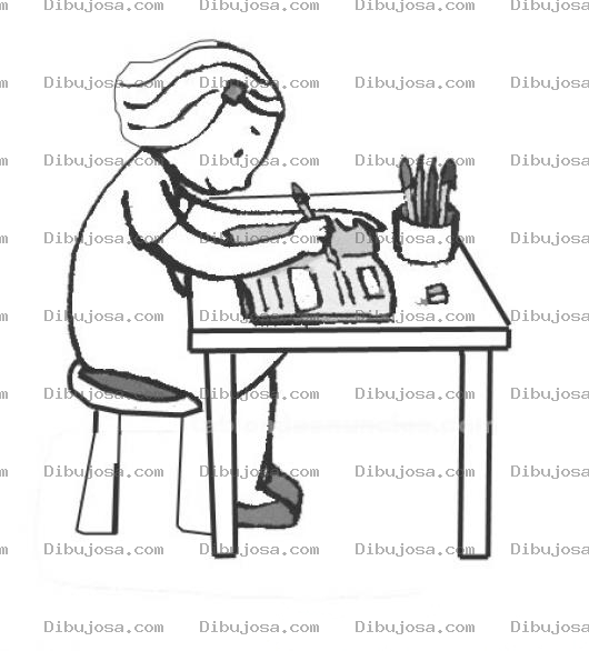 Dibujo para colorear Nina Aplicada Haciendo Sus Deberes Para Pintar Y Colorear Chica Estudiosa Haciendo Sus Tareas