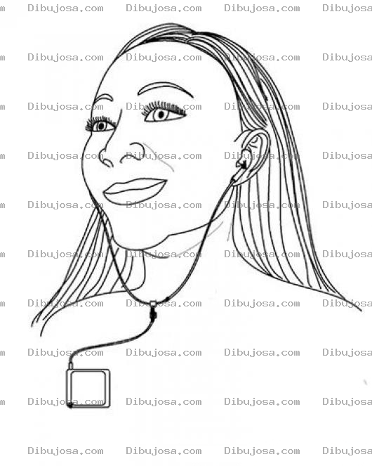Dibujo para colorear Dibujo De Mujer Escuchando Musica Con Mini Ipod Para Colorear