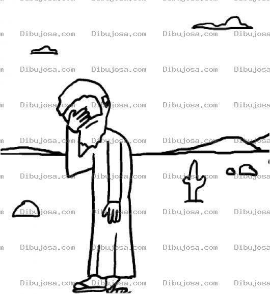 Dibujo para colorear Hombre Triste Solo Y Desconsolado En Un Desierto Para Colorear