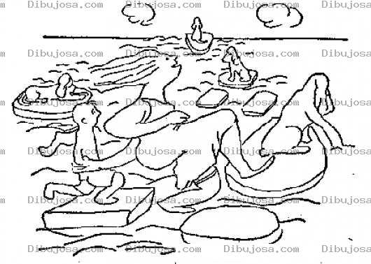 Dibujo para colorear Dibujo De Mujer Y Nino Con Perros Flotando En Tempanos De Hielo En Alaska Para Pintar Y Colorear