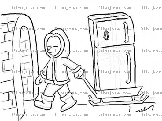 Dibujo para colorear Esquimal Con Refrigeradora Dibujo De Un Esquimal Llevando Una Nevera A Casa Para Pintar Y Colorear