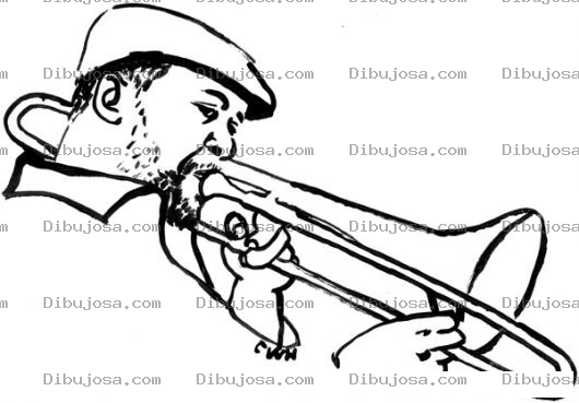 Dibujo para colorear Dibujo De Trompetista Afinando Su Trompeta Para Pintar Y Colorear