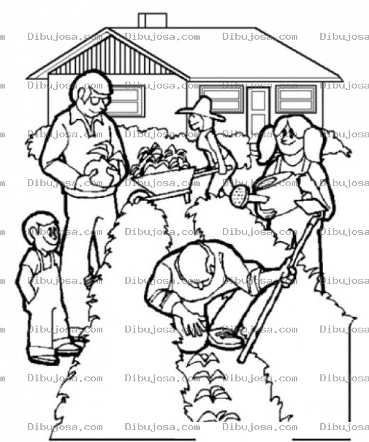 Dibujo para colorear Familia De Jardineros Dibujo De Una Familia Sembrando Y Cuidando Un Jardin Para Pintar Y Colorear Familia Jardinera