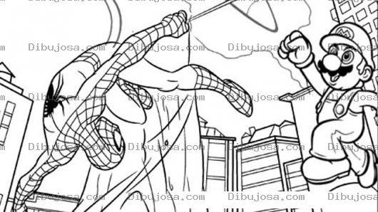 Dibujo para colorear Spiderman Y Mariobros Dibujo Del Hombre Arano Con Super Mario Bros Para Pintar Y Colorear A Mario Bros Con Espaiderman Combatiendo Al Mal