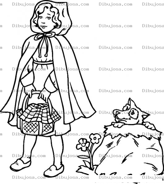Dibujo para colorear Cuentos de Caperucita Dibujo De Caperusita Roja Y El Lobo Feroz Escondido Detras De Ella Para Pintar Y Colorear