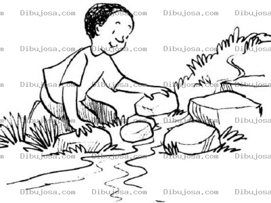 Dibujo para colorear Dibujo De Un Nino A La Orilla De Un Rio Para Colorear