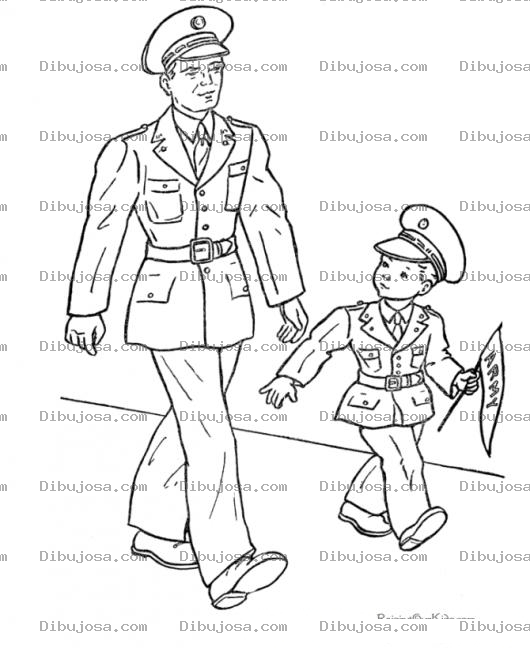 Dibujo para colorear Oficial Y Oficialito Dibujo De Oficial Del Army Con Su Hijito Vestido Tambien De Oficial Para Pintar Y Colorear Policia Con Su Hijo