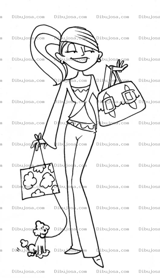 Dibujo para colorear Chica Fufis De Compras Con Su Perrito Para Pintar Y Colorear