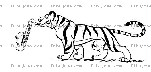 Dibujo para colorear Tigre Musico Dibujo De Tigre Con Saxofon Para Pintar Y Colorear Tigre Saxofonista