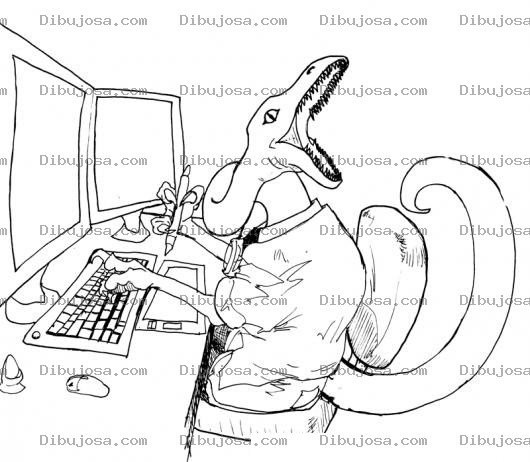 Dibujo para colorear Dinosaurio Con Computadora Dibujo De Dinosaurio Navegando En Internet Para Pintar Y Colorear Dinonauta