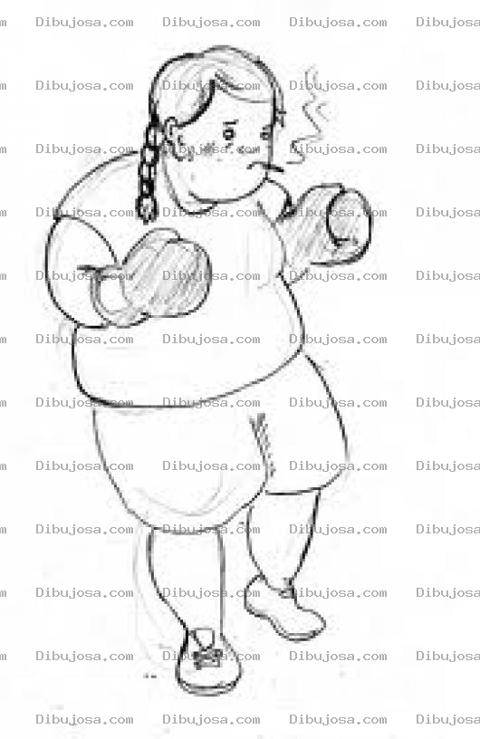 Dibujo para colorear Boxeadora Dibujo De Una Gordita Con Guantes De Box Y Fumando Un Cigarrillo Para Colorear