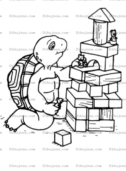 Dibujo para colorear Dibujo De Tortuga Jugando Trocitos Para Pintar Y Colorear