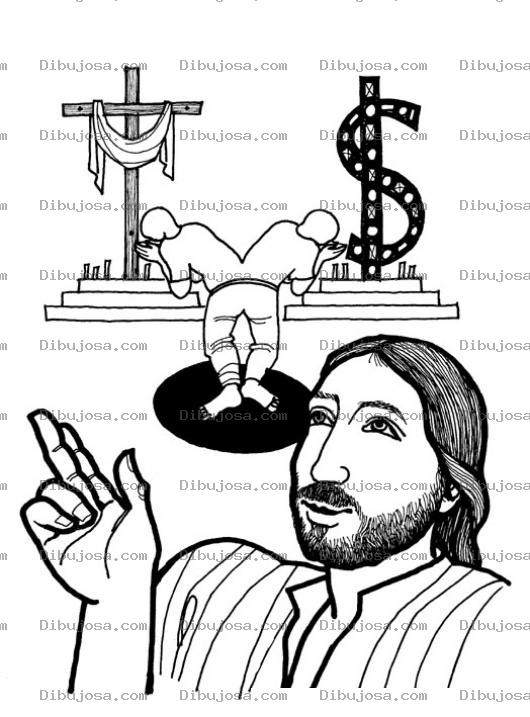 Dibujo para colorear Mateo 6:24 Ninguno Puede Servir A Dos Senores .. No Podeis Servir A DIOS Y A Las Riquezas Dibujo Biblico De Mateo6:24 Para Pintar Y Colorear