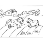 Dibujo para colorear Dibujo De 2 Vaquitas En 1 Finca Para Colorear