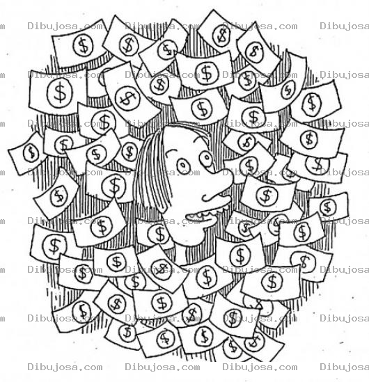 Dibujo para colorear Hombre Rodeado De Dinero Para Pintar Y Colorear Muchos Billetes De Dolar