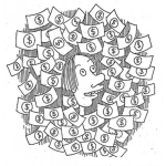 Dibujo para colorear Hombre Rodeado De Dinero Para Pintar Y Colorear Muchos Billetes De Dolar