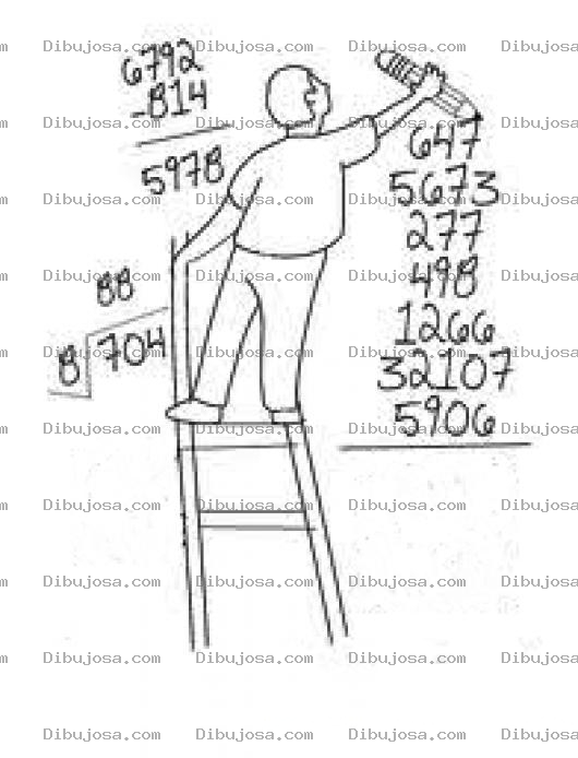 Dibujo para colorear La Gran Suma Dibujo De Un Maestro Sumando Numeros Con Escalera Para Pintar Y Colorear Una Sumota De Numeros