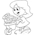 Dibujo para colorear Dibujo De Nena Con Monedas De Oro En Una Carreta Para Colorear Y Pintar Monedotas De Oro