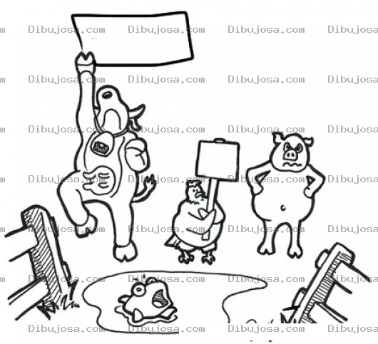 Dibujo para colorear Manifestacion De Animales Dibujo De Animales En Huelga Para Pintar Y Colorear Huelga De Animales Manifestanto Inconformes
